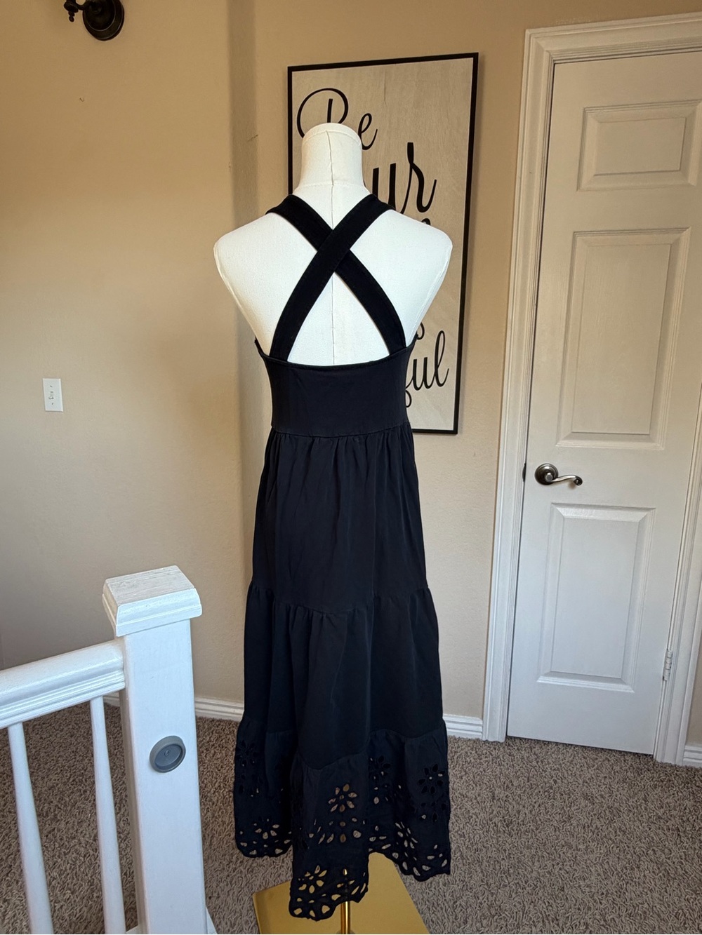 J. Crew Black Cross-Back Eyelet-Hem Maxi Dress